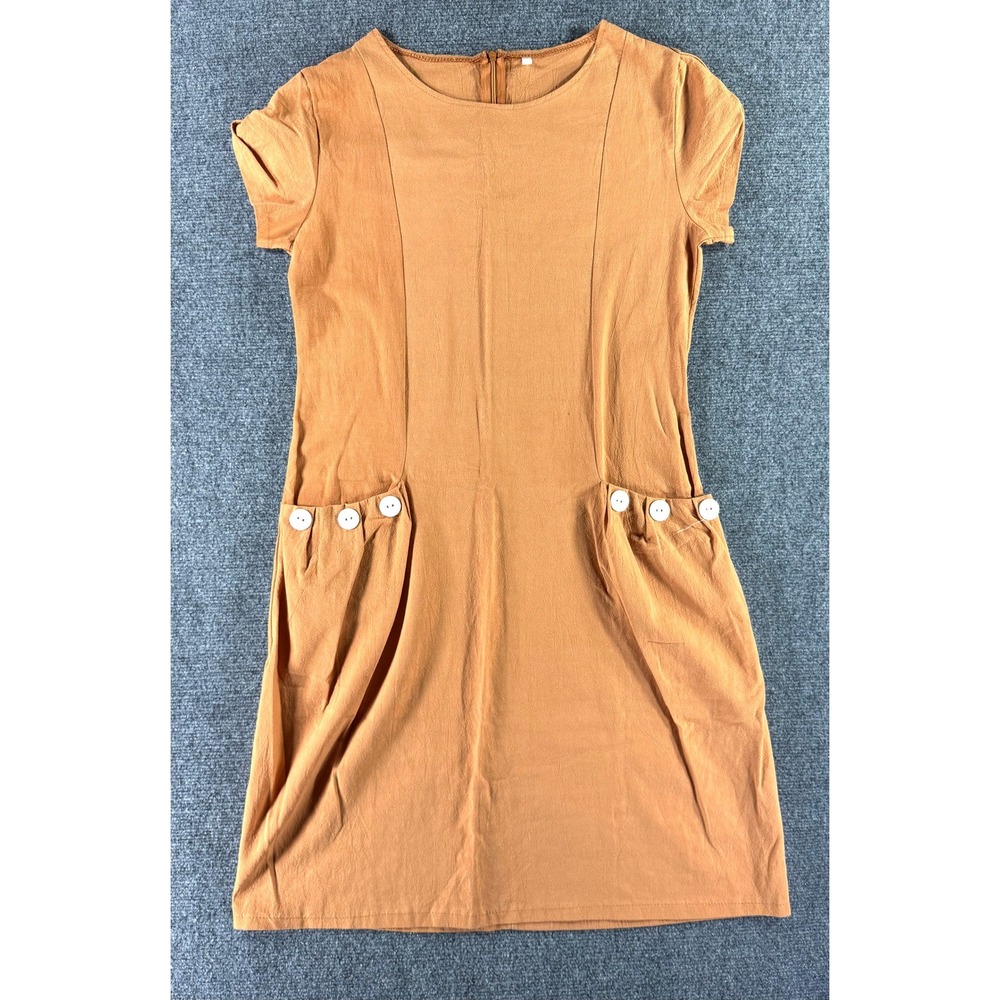 Unbranded Terracotta Orange Short Sleeve Button Pocket Shift Dress Womens Medium